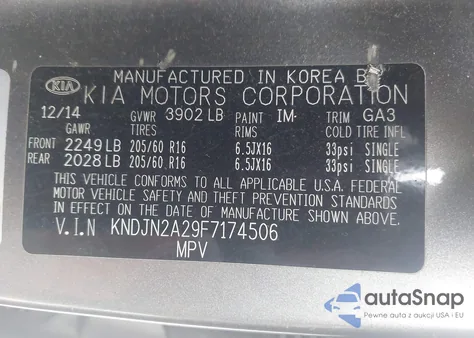 2015 Kia Soul z USA, uszkodzony, nr VIN KNDJN2A29F7174506